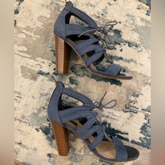 PARKER & Sky Strappy Sandal Gladiator Block High Heels Blue Butterfly Zip Up 7.5 - Picture 8 of 16